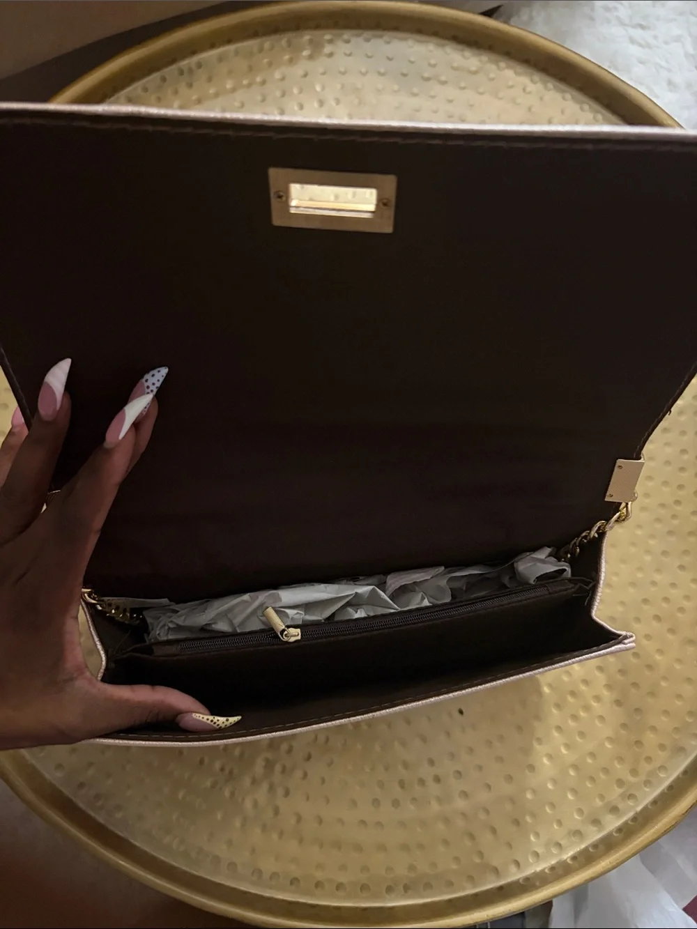 Metallic Rose Gold Quilted Chain Shoulder Bag